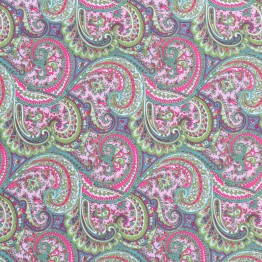 Mantel Impermeable arabesco tupido rosa y verde borde crema