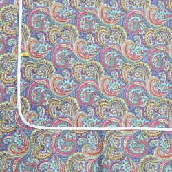 Mantel Impermeable arabesco tupido celeste y verde borde blanco
