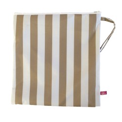 Neceser cuadrado rayas beige y blanco
