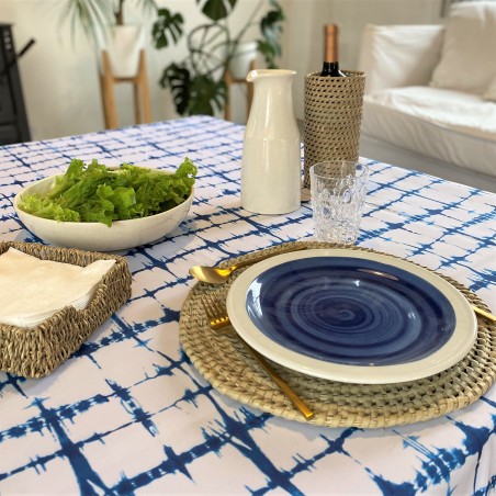 Mantel antimanchas batik azul y blanco