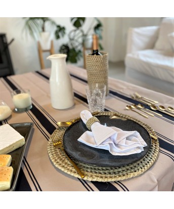 Mantel antimanchas beige y negro raya griega