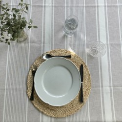 Mantel antimanchas Raya griega blanca lino