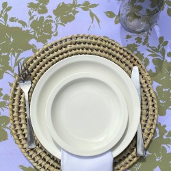 Pili Deco.Mantel antimanchas Flores Oliva y Lila