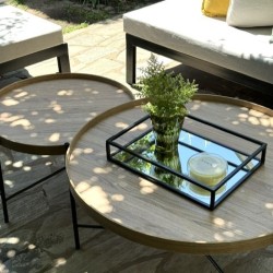 Pilideco.Mesa ratona redonda madera y hierro