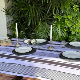 Pili Deco.Mantel antimanchas Raya griega negra lino