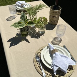Pili Deco.Mantel antimanchas beige