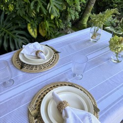 Pili Deco.Mantel antimanchas Raya griega blanca lino