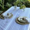 Pili Deco.Mantel antimanchas Raya griega blanca lino