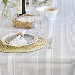 Mantel impermeable raya griega blanca lino | Pili Deco