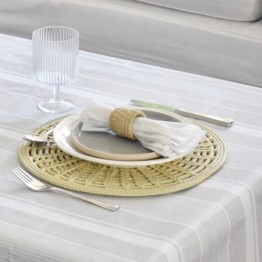 Mantel impermeable raya griega blanca lino | Pili Deco