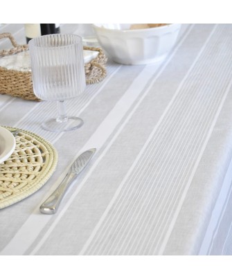 Mantel impermeable raya griega blanca lino | Pili Deco