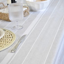 Mantel impermeable raya griega blanca lino | Pili Deco