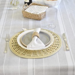 Mantel impermeable raya griega blanca lino | Pili Deco