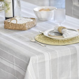 Mantel impermeable raya griega blanca lino | Pili Deco