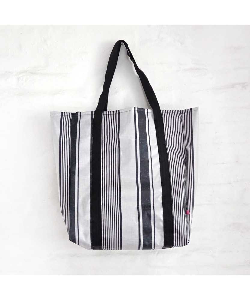 Bolso Super raya griega negra lino | Pili Deco