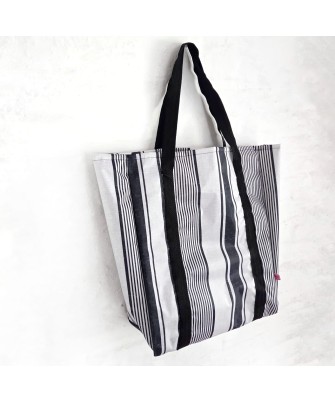 Bolso Super raya griega negra lino | Pili Deco