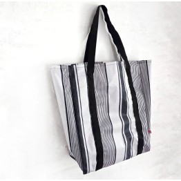 Bolso Super raya griega negra lino | Pili Deco