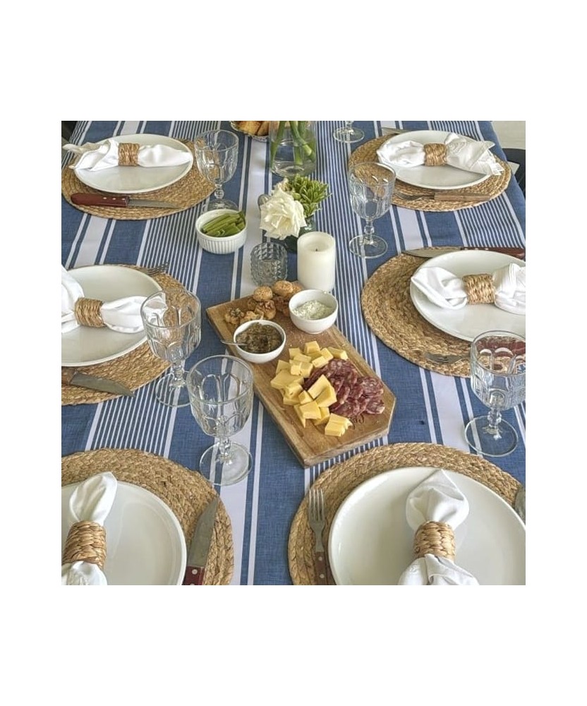 Mantel antimanchas raya griega celeste y blanco | Pili Deco
