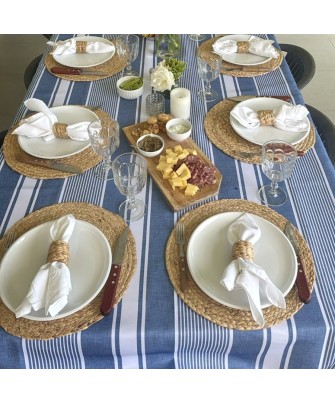 Mantel antimanchas raya griega celeste y blanco | Pili Deco