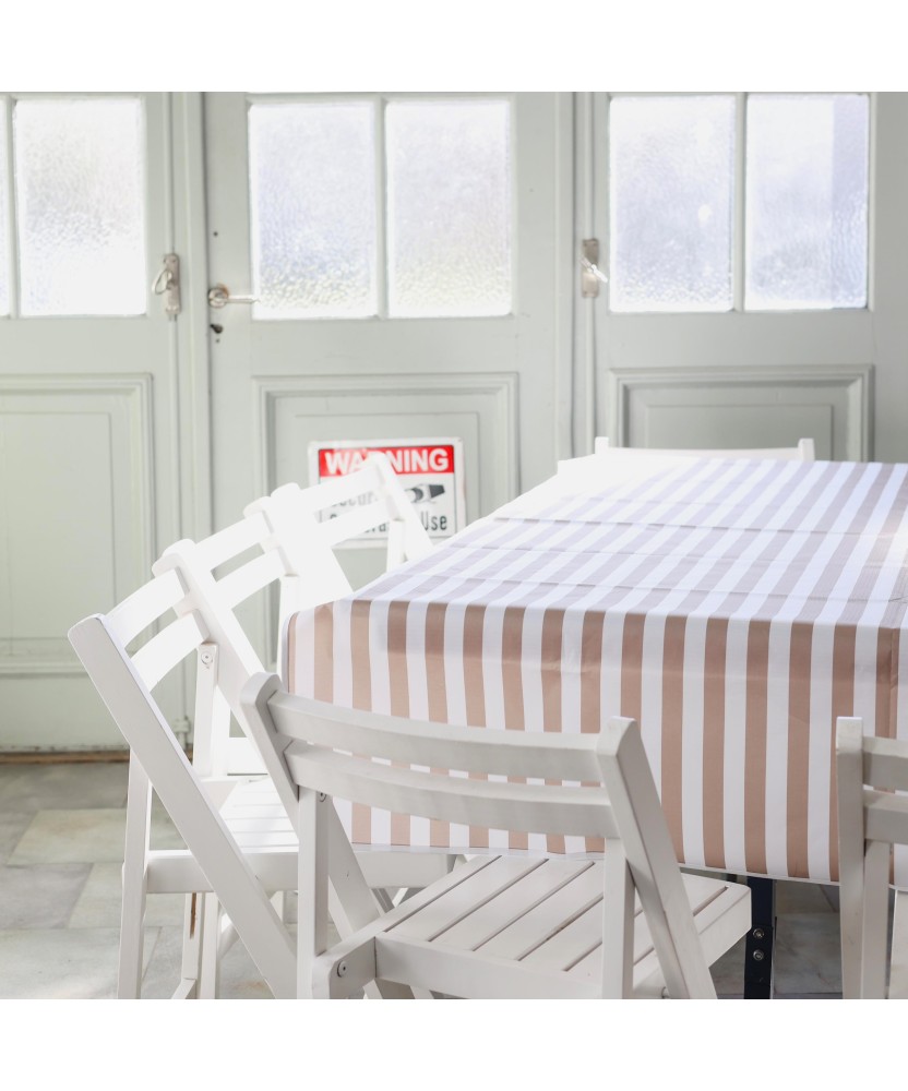 Mantel impermeable rayado blanco y beige | Pili Deco