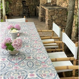 Mantel impermeable plumas crema y azul | Pili Deco