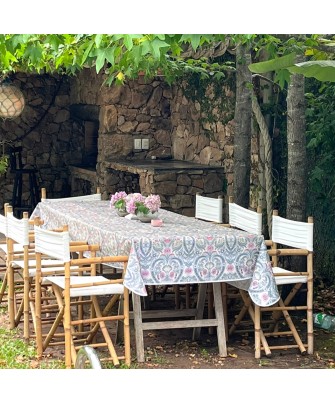 Mantel impermeable plumas crema y azul | Pili Deco