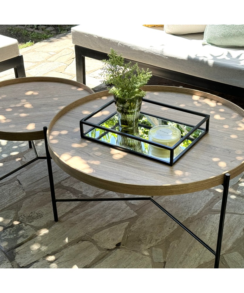 Pilideco.Mesa ratona redonda madera y hierro