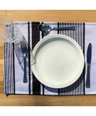 Individual antimanchas raya griega lino negro | Pili Deco