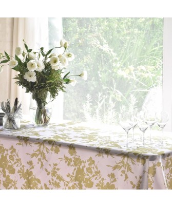 Mantel antimanchas flores oliva y lila | Pili Deco