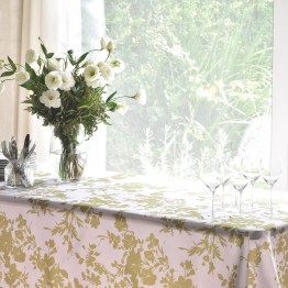 Mantel antimanchas flores oliva y lila | Pili Deco