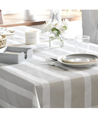 Pili Deco.Mantel impermeable rayas gris perla
