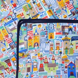 Mantel Impermeable ciudad borde azul