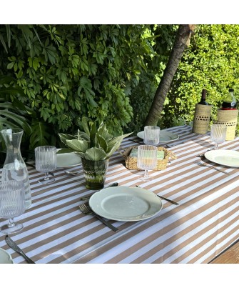 Mantel impermeable rayado blanco y beige | Pili Deco