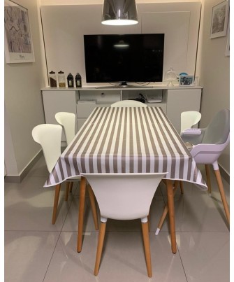 Mantel impermeable rayado blanco y beige | Pili Deco